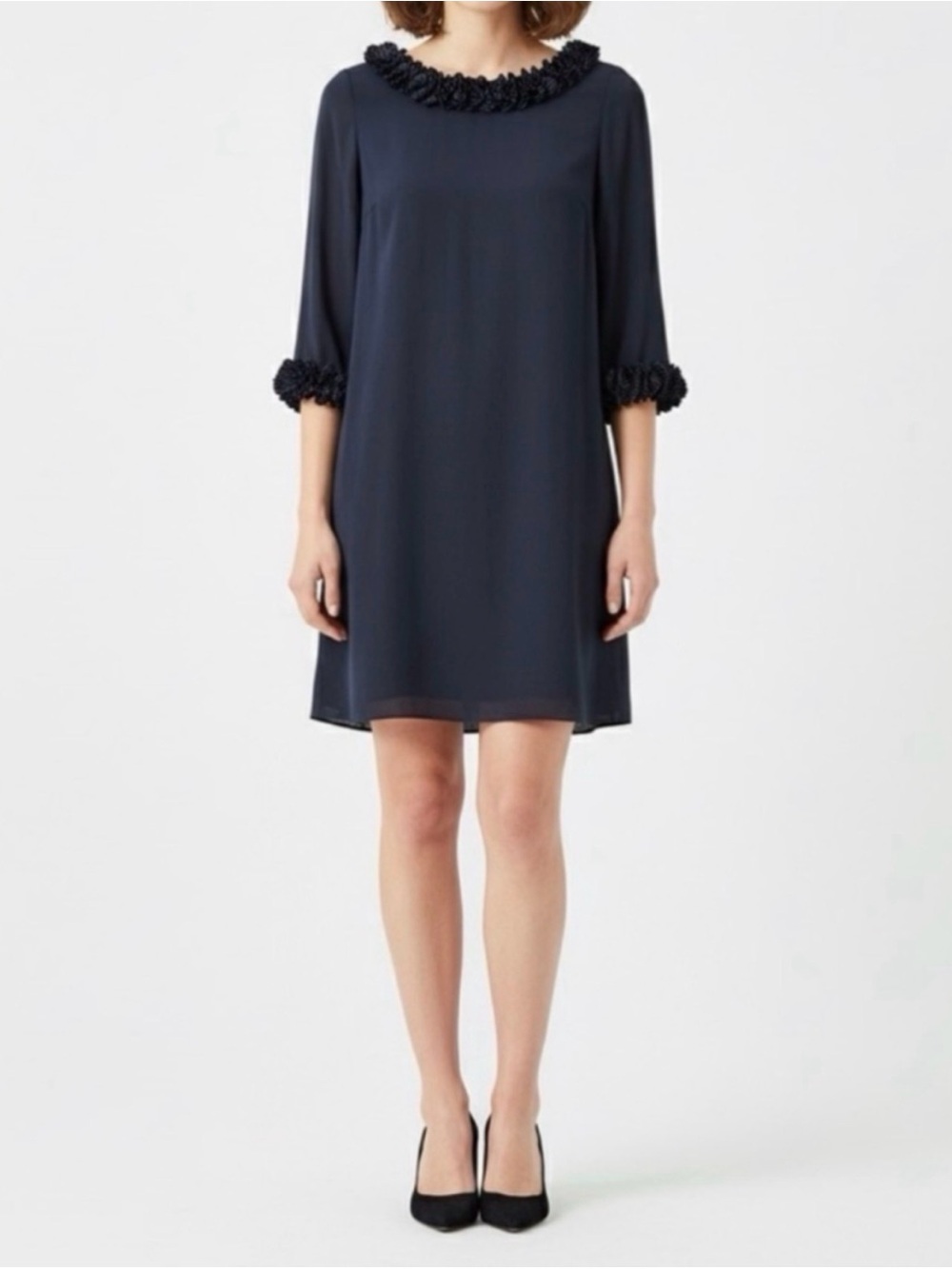 Burberry Black Ruffle-Trim Sheath Dress Size 38